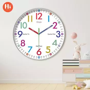 [12 дюймов 30 см] Веселые часы для раннего обучения, обучающие номера, бесшумные настенные часы для дома, гостиной, детской комнаты, декоративные часы