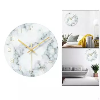 12 дюймов Современные бесшумные кварцевые настенные часы с нетикающим стеклом и мраморным узором Cyan