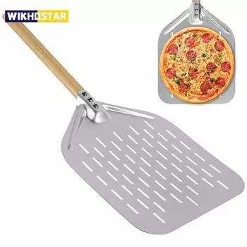 12-дюймовая лопатка для пиццы из алюминиевого сплава с деревянной ручкой, антипригарная перфорированная лопатка для пиццы, легкая лопатка для очистки пиццы, инструмент для выпечки