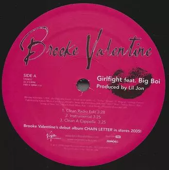 12-дюймовая пластинка BROOKE VALENTINE, BIG BOI - Girlfight 708761894110PRO Virgin America 2004 США Рэп и хип-хоп/R&B Б/У