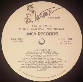 12-дюймовая пластинка FATHER MC - I ll Do 4 U L331071PROMO Uptown Records 1990 Япония Рэп и хип-хоп/R&B Б/у