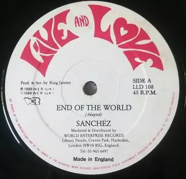 12-дюймовая пластинка SANCHEZ / RED DRAGON - Конец света / Dibi Dibi Man LLD108 Живи и люби 1989 Великобритания Регги, Ска и Даб Б/У