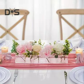 12-дюймовая прозрачная акриловая ваза для цветов, прямоугольная коробка для цветочной композиции с 12 отверстиями, цветочная низкая ваза, центральный элемент для обеденного стола, свадьбы, домашнего декора 12Holes