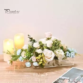 12-дюймовая прозрачная акриловая ваза для цветов, прямоугольная коробка для цветочной композиции с 12 отверстиями, цветочная низкая ваза, центральный элемент для обеденного стола, свадьбы, домашнего декора 12Holes