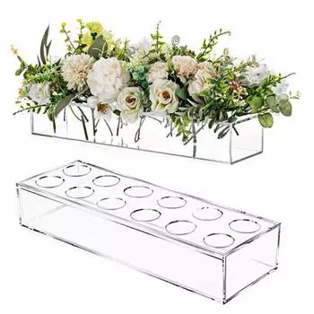 12-дюймовая прозрачная акриловая ваза для цветов, прямоугольная коробка для цветочной композиции с 12 отверстиями