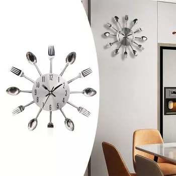 12-дюймовые 3D кухонные ложки-вилки настенные часы с бесшумным механизмом для домашнего декора As picture shows
