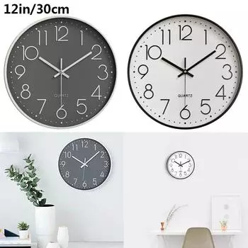12-дюймовые бесшумные настенные часы без тикания, декоративные для кухни, офиса, школы, дома белый