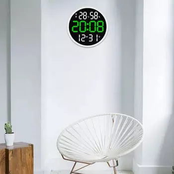 12-дюймовые цифровые настенные часы с бесшумным пультом дистанционного управления для кухни White Green