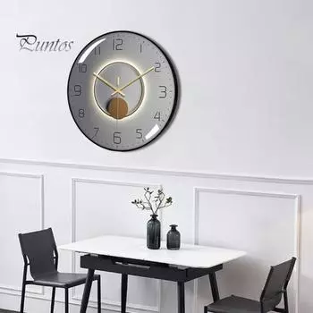 12-дюймовые настенные часы из изогнутого стекла с бесшумной работой, деревянная задняя панель, современные часы с круглым овальным узором, домашние часы C чёрный