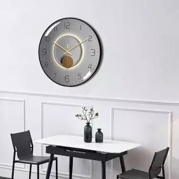 Yousheng 12-дюймовые настенные часы из изогнутого стекла с бесшумной работой, деревянная задняя панель, современные часы, круглые овальные часы, домашние часы C чёрный