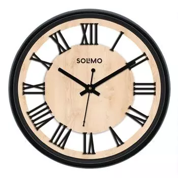 12-дюймовые настенные часы с римским колесом из пластика и стекла, бесшумные (черный).