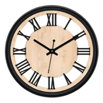 12-дюймовые настенные часы с римским колесом из пластика и стекла, бесшумные (черный)