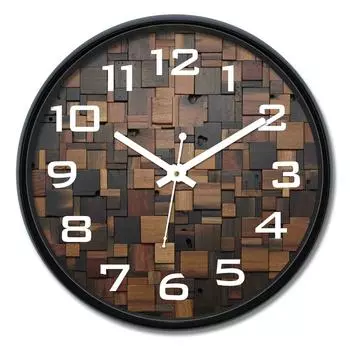 12-дюймовые Пластиковые и Стеклянные Настенные Часы - Деревянное Ремесло (Бесшумное движение), черный 12 in