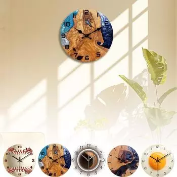 12-дюймовые повседневные пластиковые настенные часы из ПЭТ-материала с эффектом бейсбола, жареного яйца и кофе One Size