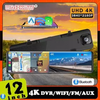 12-дюймовый 4K автомобильный видеорегистратор Carplay Android-Auto Dash Cam Dual Lens Video Drive Recorder Stream Mirror Dashcam Camera 5G Wifi GPS Bluetooth FM NONE