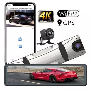 12-дюймовый автомобильный видеорегистратор WIFI GPS видеорегистратор 4K+1080P двойной объектив Drive Stream зеркало заднего вида IPS сенсорный экран видеорегистратор камера