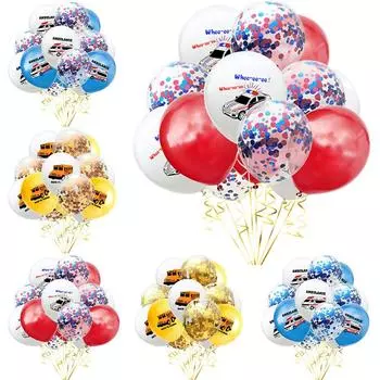 12-дюймовый блестящий воздушный шар с рисунком из мультфильма «Полицейская машина, школьный автобус, машина скорой помощи», латексный воздушный шар, украшение для вечеринки по обучению технике безопасности Glue point 100PC