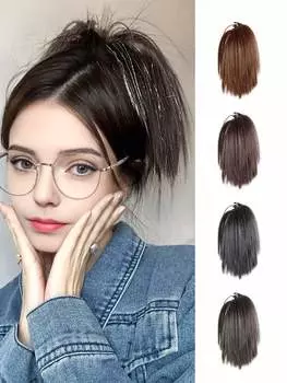12-дюймовый короткий небрежный хвостик с лазерным шелком для женщин и девочек, термостойкие синтетические парики, аксессуары для волос для вечеринок и повседневного использования 12inch