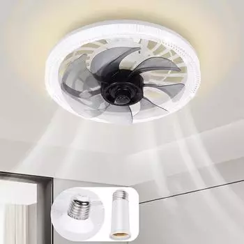 12-дюймовый потолочный вентилятор с пультом управления, 4 регулируемые скорости ветра, тихий вентилятор, 3 регулируемых лампы для офиса, дома, столовой белый