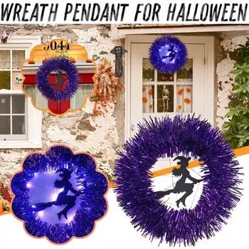 12-дюймовый венок на Хэллоуин со светодиодом, украшение на Хэллоуин с фиолетовым светом, питание от батареек, пугающий венок для украшения на Хэллоуин в помещении фиолетовый