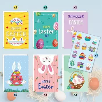 12 Easter Greeting Card Set, Easter Egg Bunny Fold With Envelope, Leave A Message Wishing Easter Card One Size