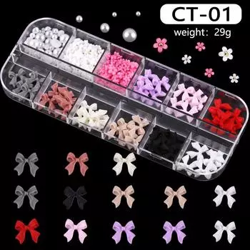 12-Grid Box Nail Art Resin Bow Streamer Ballet Alloy Butterfly Jewelry Diy Accessories
