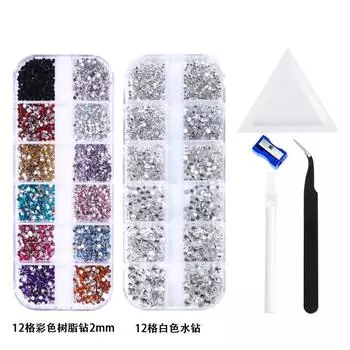 12 Grid White Rhinestone Special-Shaped Diamond, Colored Resin Diamond, Flat-Bottomed Diamond, Nail Diamond Set, Nail Jewelry With Tools