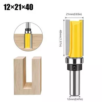 12 Handle Bearing Straight Knife Imitation Trimming Knife Straight Edge Woodworking Milling Cutter Head Engraving Machine Milling Cutter Double Edge bearing straight knife yellow 12 * 21 * 40