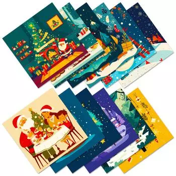 12 Happy Family Christmas Theme Material Paper Gift Wrapping Paper Cut Collage Hand Account Material 15*15CM