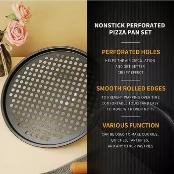 12 Inch Carbon Steel Pizza Baking Pan Mesh Tray Plate Round Dish Non-Stick Pizza Pan Oven Mould With Holes Kitchen Bakeware New