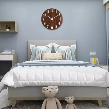 12 Inch Luminous Wall Clock Wood Silent Light In Dark Night Nordic Fashion Wall Clock Non Ticking Clock With Night Light коричневый