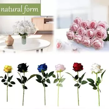 12 искусственных розовых цветов, красные розы, шелковые розы со стеблями, букет роз для украшения дома, свадебной вечеринки, украшения сада, цветочное оформление ко Дню святого Валентина One Size чёрный