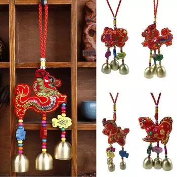 12 китайских зодиаков 12 зодиаков колокольчики мультфильм животных вышивка подвесной колокольчик декор подвесной красный автомобиль орнамент