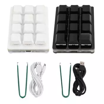 12-клавишная механическая игровая клавиатура с мини-USB-проводной RGB-подсветкой и красным переключателем, программируемая макро-клавиатура Black