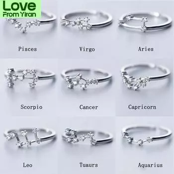 12 колец созвездий для женщин, регулируемые кольца с кубическим цирконием, серебряные ювелирные изделия, подарки
