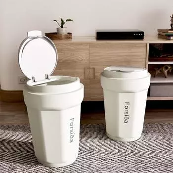 12 л Креативное мусорное ведро в форме кофейной чашки Мусорное ведро для ванной с крышкой Водонепроницаемое мусорное ведро с узким швом Мусорное ведро для туалетных отходов 12L белый