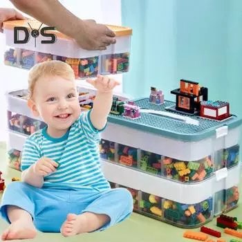 12 л ящик для хранения игрушек, большая вместимость, несколько отделений, пылезащитная крышка, ручка, блокирующий органайзер для игрушек, кейс для хранения Triple Layer зелёный