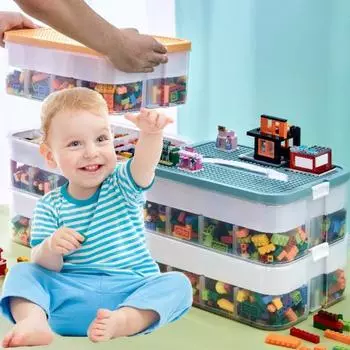 12 л ящик для хранения игрушек, большая вместимость, несколько отделений, пылезащитная крышка, ручка, блокирующий органайзер для игрушек, кейс для хранения Triple Layer зелёный