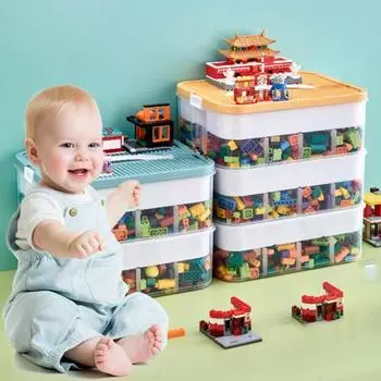 12 л ящик для хранения игрушек, большая вместимость, несколько отделений, пылезащитная крышка, ручка, блокирующий органайзер для игрушек, кейс для хранения Triple Layer зелёный