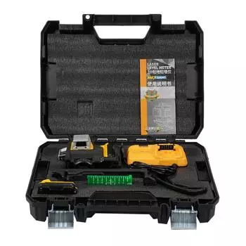 12-линейный 3D-лазерный уровень, самовыравнивающийся, 100 футов, прочный, для использования в помещении, с зеленым лучом, пересекающий линию лазера жёлтый