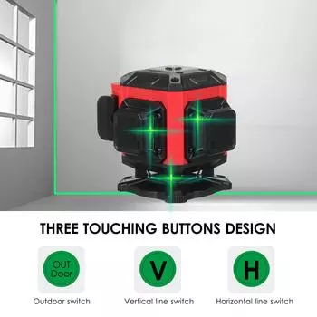 12-линейный лазерный уровень, самовыравнивающийся зеленый лазерный уровень 3x360 с 2 литиевыми аккумуляторами EU Plug 12 line