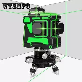 12 линий зеленого лазера, супермощная линия зеленого лазерного луча, автоматическое самовыравнивание, светодиодный дисплей на 360°, уровень, поворотный измерительный крест 12 Lines