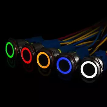 12 мм металлическая кольцевая кнопка черное кольцо переключателя привело свет мгновенной фиксации 5V синий