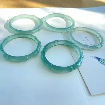 12 мм натуральный ледяной вид масляно-голубой халцедон бамбуковый узел корень лотоса узел в форме браслета модный шарм изумрудный браслет для рук женский подарок 56MM