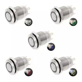 12 мм светодиодная кнопка с подсветкой, металлический мгновенный переключатель для лодки, автомобиль 3A/220 В постоянного тока синий