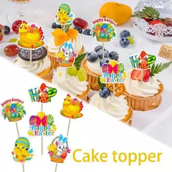 12 наборов пасхальных открыток, украшение на торт, пасхальный кролик, открытка с днем рождения, украшение на торт, пасхальный кролик на день рождения, украшение на торт One Size