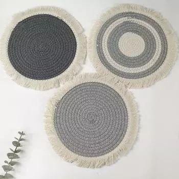 12 New Creative Home Dining Table Mat Handmade Woven Cotton Rope Tassel Western Food Mat Kitchen Table Decoration Accessories