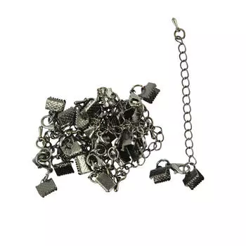 12 обжимных зажимов с застежкой-лобстером и удлинительной цепочкой, черный гематит 6x8mm чёрный