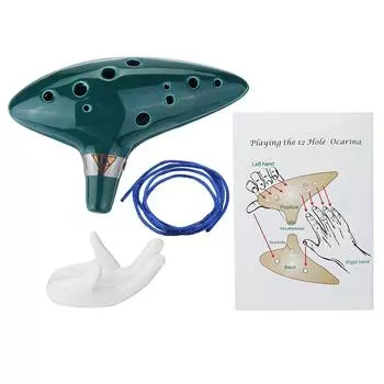 12 отверстий альт C окарина керамический сосуд флейта духовой музыкальный инструмент с нотной тетрадью шнурок дисплей темно-зеленого