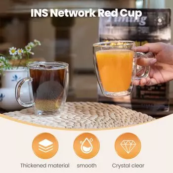 12 Oz Double Walled Glass Coffee Cups with Handle,Insulated Layer Mugs,Borosilicate Glass Cup,for Tea Latte Espresso Drinkware